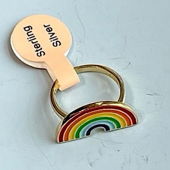 Boho Sterling Silver Gold Clad Rainbow Ring size 5 - Picture 8 of 8